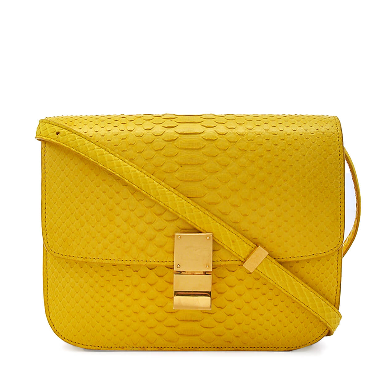 Celine - Yellow Python Leather Medium Classic Box Bag